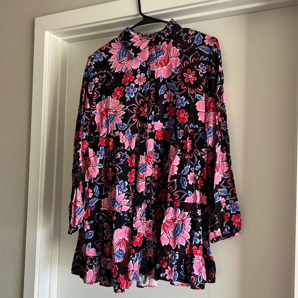 Mini dress size small black pink blue floral design